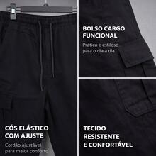 MEN'S CARGO STREET PANTS DARK KHAKI Cargo Twill With Elastics - Black - View 5