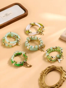 Set de 2 pulseras versátiles con elementos de verano estilo bohemio, cola de pez y decoración de estrella de mar - Pulsera - Ver 3