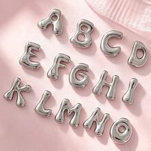 1pc Silver Stainless Steel Initial Pendant, Unisex Keychain Pendant Accessory, Bubble Letter Pendant - Bubble Letters - View 6