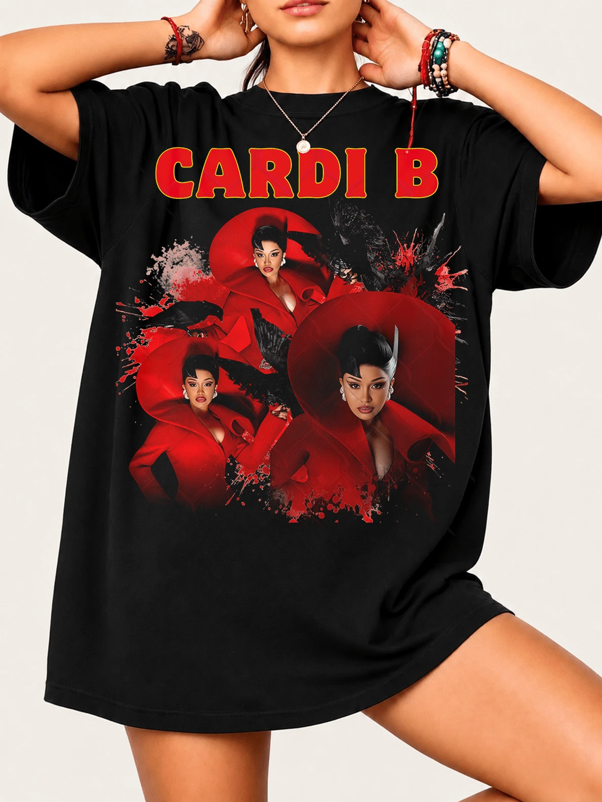 Cardi88 B Unisex 100% Cotton T-Shirt, Featuring The Rapper's Image With Portrait Design And Slogan, A Great Gift Idea For Hip-Hop Fans - Black - View 1