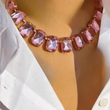 Dây chuyền pha lê lấp lánh sang trọng cổ điển mới, dây chuyền ôm sát cổ bằng thủy tinh có thể điều chỉnh dành cho nữ, trang sức thời trang, dây chuyền tinh tế, phụ kiện dây chuyền đính pha lê xanh biển lấp lánh mới được chế tác. - Nhiều màu - Xem 1