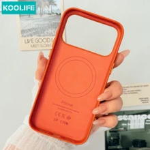 Koolife 橙色磁吸PU皮革手机壳，PC+TPU材质，防震保护套，MagSafe兼容苹果17/17Pro/17ProMax/16/15/14/13，哑光表面，大摄像头边框，防刮防指纹设计 - 橘色 - 查看 5