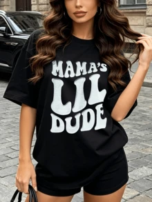 Summer casual soft cotton printed crew neck short-sleeve top with retro European street Y2K style. - Schwarz - Übersicht 4
