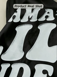 Summer casual soft cotton printed crew neck short-sleeve top with retro European street Y2K style. - Schwarz - Übersicht 3