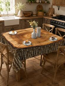 Tree Stump & Annual Rings Printed Waterproof Tablecloth, Vintage Countryside Style Round/Square Dining Table Cover, Outdoor Garden Party Wedding Decor Oil & Dust Proof Tabletop Cloth - Brown - View 7