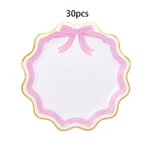 10个/20个/30个装蓝粉色蝴蝶结纸盘，9.5英寸金边餐盘，优雅条纹蝴蝶结设计派对餐盘，适用于婴儿派对、节日、活动、新娘送礼会、性别揭晓派对、生日派对等场合，男女皆宜。 - 多色 - 查看 9