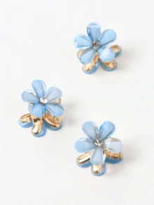 12/5/3/1pcs Women's Light Blue Crystal Hair Clips Mini Crystal Hairpins With Flower Design Sweet Artificial Bangs Hair Clips Girls Decorative Hair Accessories - Baby Blue - View 5