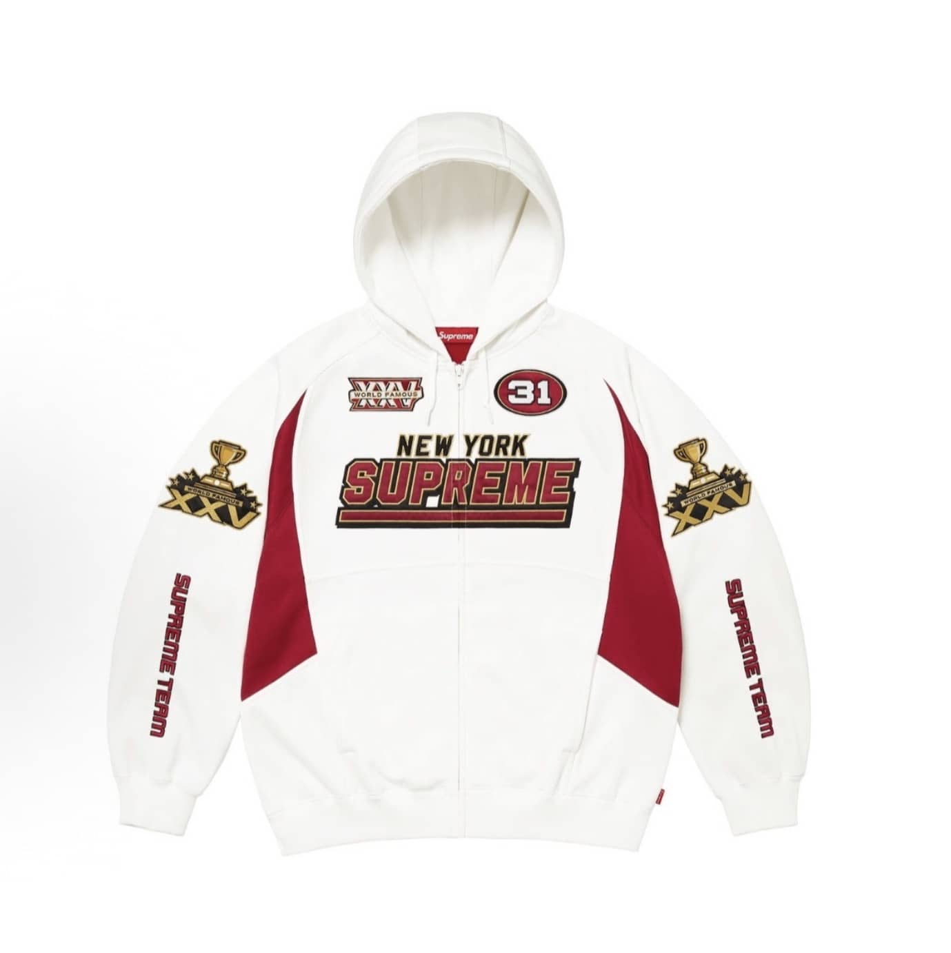 Supreme FW25 Football Zip Up Hooded Sweatshirt | Premium Heavyweight Fleece | Signature Football Graphic | Athletic-Inspired Streetwear | Elevated Zip Hoodie Essential - 白色 - 查看 1