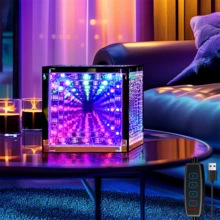 1 pieza Cubo mágico RGB infinito, luz de noche LED multicolor, decoración de sala de juegos, cable USB de 4 teclas, brillo ajustable, luz ambiental, luz de noche minimalista moderna para dormitorio, cabecera, sala de juegos, lámpara de escritorio con función de atenuación - USB - Ver 2