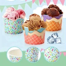 10 Stücke/70 Stücke 7 Farben Eiscreme-Papierbecher, Blau, Rosa, Hellrosa, Hellblau, Lila, Braun, Gelb mit Waffel-Kegel- und Streusel-Muster Dessertschalen, geeignet für Eiscreme-Sundae, gefrorenen Joghurt, Babyparty, Geburtstagsparty, Sommer-Eiscreme-Party-Zubehör - Mehrfarbig - Übersicht 3