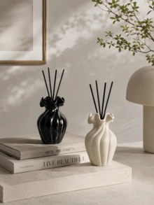 1pc Ruffle Wave Reed Diffuser Bottle, Decorative Fragrance Vase For Home, Black/Cream White Scent Diffuser Holder, Suitable For Bedroom, Bathroom, Living Room, Entryway & Desktop Decor - A - View 4