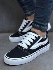 Tenis Masculino Classico Versatil Macio Leve Casual Estiloso Moderno Simples Moda - Preto e Branco - Visão 1