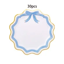 10个/20个/30个装蓝粉色蝴蝶结纸盘，9.5英寸金边餐盘，优雅条纹蝴蝶结设计派对餐盘，适用于婴儿派对、节日、活动、新娘送礼会、性别揭晓派对、生日派对等场合，男女皆宜。 - 多色 - 查看 11