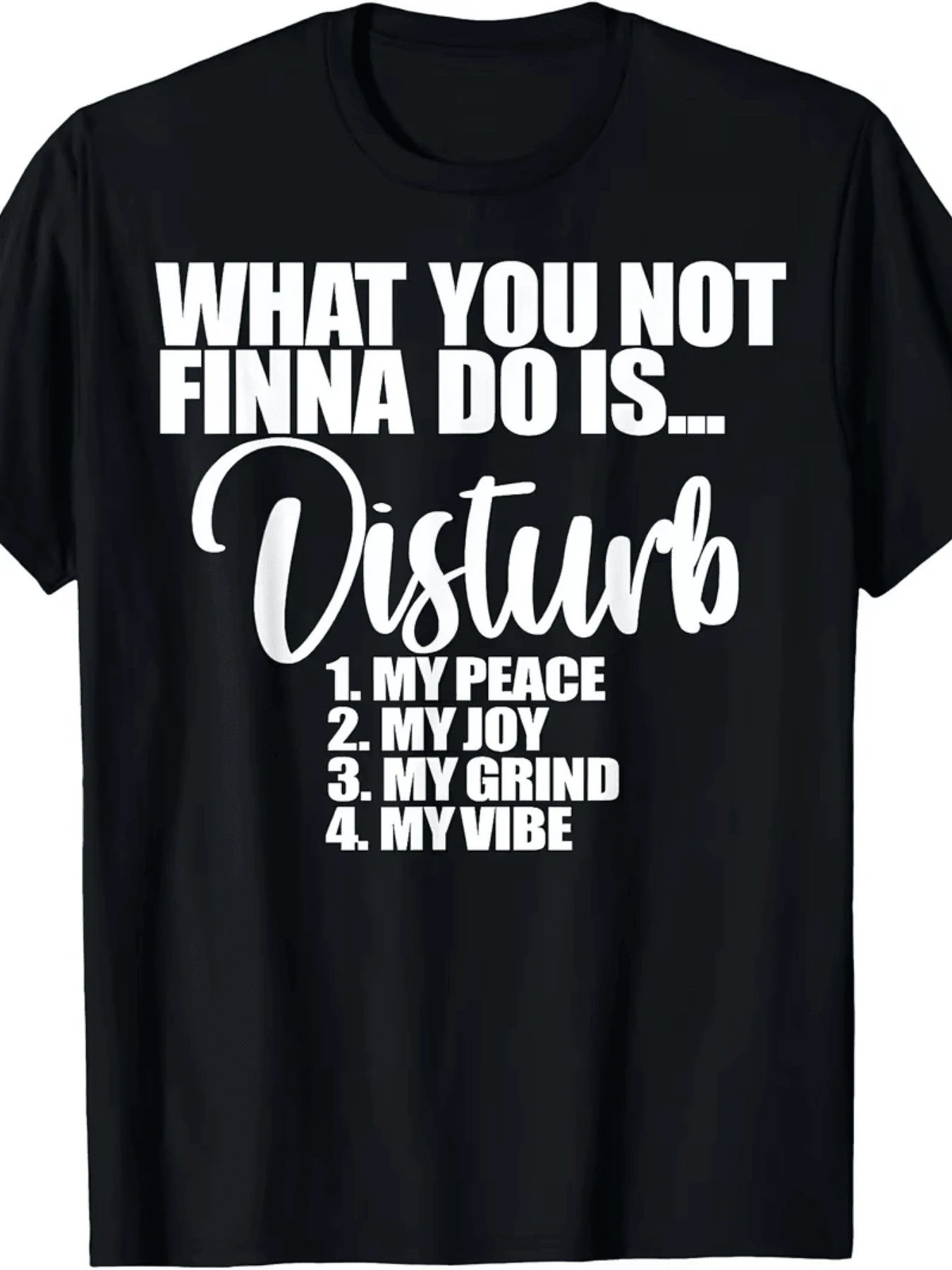 Frase motivadora que expresa actitud positiva al proteger la paz la alegría el esfuerzo y la energía personal en la vida diaria camiseta de mujer con estampado moderno casual y cómodo para uso urbano - Negro - Ver 1
