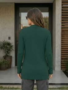 Women's Open Ribbed Cardigan, Basic, Elegant, Casual, Winter, Cold Weather, Knit Cardigan - Verde - Ver 5