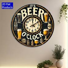 2D Plane, Not A Clock, Does Not Move. Metal Iron Circular Logo, Retro "It's Beer O'Clo" Decorative Logo - Country Style Beer-Themed Art, Suitable For Families, Bars, Kitchens, Men's Caves, As Shown In The Size Chart. - Multicolor - View 3