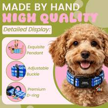 Elegant Small Tail Dog Collar, Cute Blue Plaid Pattern Puppy Collar, Adorable Pet Gift, Lightweight Plastic Adjustable Dog Collar - Blue and White - View 3