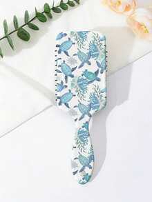 1pc Summer Blue Sea Turtle Pattern Straight Hair Smooth Air Cushion Comb, College Style Ocean Shell Printed Massage Comb, Large Breathable Handheld Hair Brush, Ins Fresh Floral Aesthetic Comb, Portable Travel Daily Use, Birthday Holiday Gift For Family Friends Girls - Multicolor - View 8