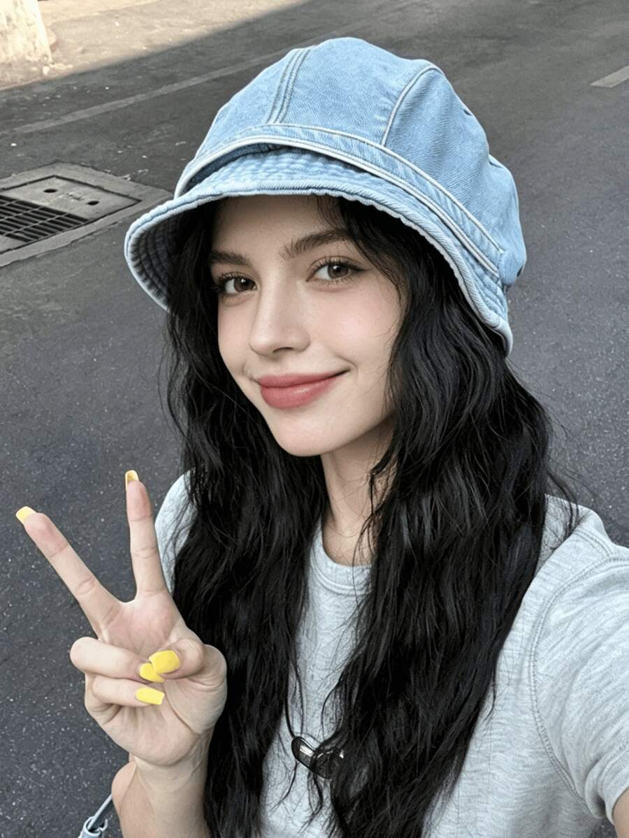 1顶女士复古可调节牛仔优雅法式贝雷帽,牛仔滚边,时尚配饰,适合女士日常外出及春夏秋季穿着 - 貝雷帽 - 查看 1