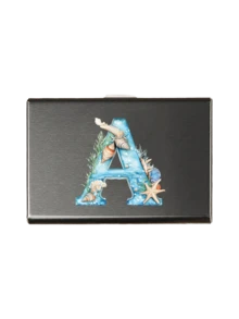 Ocean Theme Letters A-Z Initial Pattern Slim Card Case, Seashell And Starfish Initials Print,Minimalist Aluminium Metal Wallet, RFID Privacy Protection Credit Card Holder - Multicolor - View 19