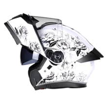 Floral Hand-Painted Matte Black & White Motorcycle Helmet, Unisex All-Season Riding Safety Helmet With Dual Visors - Unveiling the Helmet With Flowers - View 3