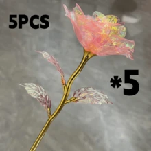 1/5支装闪亮永生水晶玫瑰花束5件套 - 逼真塑料玫瑰花，柔和粉色渐变，适用于婚礼、情人节、周年纪念日、情侣完美礼物、派对和节日装饰，可重复使用，闪亮粉色玫瑰 - 彩色 - 查看 12