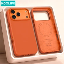Koolife 橙色磁吸PU皮革手机壳，PC+TPU材质，防震保护套，MagSafe兼容苹果17/17Pro/17ProMax/16/15/14/13，哑光表面，大摄像头边框，防刮防指纹设计 - 橘色 - 查看 2