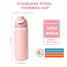 0waIaa All Pink Aquarius Stainless Steel Bottle, With A Capacity Of 32 Oz (945 Ml), Can Retain Heat For Up To 24 H. It Can Keep Both Hot And Cold Beverages Warm, Suitable For Brewing Coffee And Making Iced Drinks. The Design Is Exquisite And It Is Suitable For Use In Various Occasions  Valentine's Day. - Màu Hồng  San hô - Xem 6