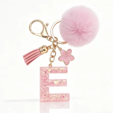 A-Z Fluffy Pom Pom Keychain, Fashionable Bag Charm & Key Ring, Holiday Bag Accessory, Perfect Gift For Valentine's Day/Birthday/New Year - Pink - View 24
