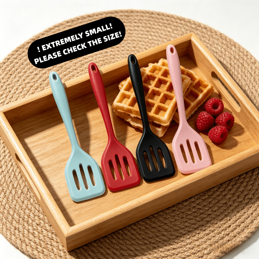 1/2 buah Spatula Silikon Kecil Berlubang - Tahan Panas Hingga 500°F - Desain Anti Gores Tebal Satu Bagian - Sempurna Untuk Menggoreng Ikan & Telur - Tersedia 4 Warna