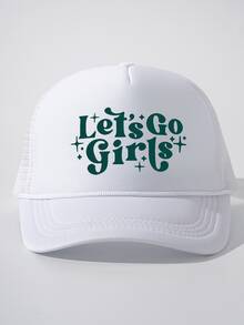1顶女士印花“Let's GO Girls”抽绳海绵网眼帽，可调节户外防晒休闲帽，适合春秋季旅行海滩度假，男女通用Y2K风格遮阳帽 - 棒球帽 - 查看 17