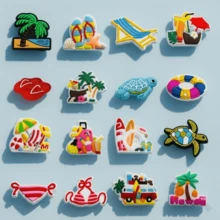 16-Piece Tropical Hawaii Beach Vacation Style PVC Hole Shoe Charm Accessories, Assorted Palm Tree And Turtle Designs - Multicolor - View 1