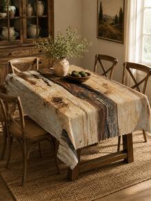 1pc Rustic Wood Grain Tablecloth, Farmhouse Style Retro Printed Tablecloth, Waterproof Fabric Suitable For Dining Room, Kitchen, Outdoor Picnic, Home Decor - Multicolor - View 5
