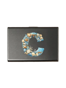 Ocean Theme Letters A-Z Initial Pattern Slim Card Case, Seashell And Starfish Initials Print,Minimalist Aluminium Metal Wallet, RFID Privacy Protection Credit Card Holder - Multicolor - View 24