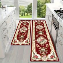 1pc Red Vintage Bohemian Style Persian Floral Pattern Runner Rug, Hallway Long Carpet, Rug, Runner Rug, Area Small Rug, Mat, Home Decor, Area Rug, Living Room Area Rug, Living Room Home Decor, Room Decor, Washable Carpet - Multicolor - View 3