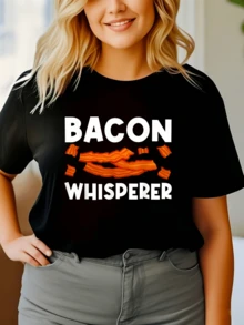 Tiras de tocino doradas que evocan calor aroma de cocina y humor alegre para amantes de la comida camiseta de mujer casual moderna divertida cómoda - Negro - Ver 1