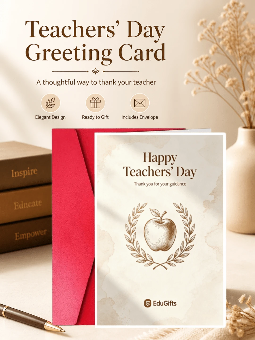 Thiệp Chúc Mừng Ngày Nhà Giáo (Kèm Phong Bì) - Thiệp Cảm Ơn Ngày Nhà Giáo Tinh Tế, Thiệp Trân Trọng In Ấn, Quà Tặng Ngày Nhà Giáo, Thiệp Ngày Lễ Trường Học, Kích Thước 10.5 X 14.8 Cm - Bộ - Xem 1