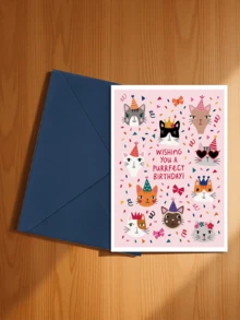 1pc Cute Cat Design Birthday Greeting Card, Suitable For Gifting To Cat Lovers, Family, Partner, Friends And Colleagues - Kitten Greeting Card - View 19
