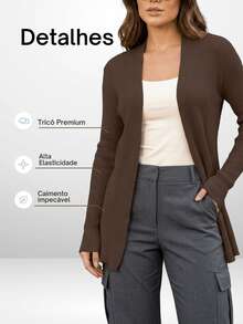 Women's Open Ribbed Cardigan, Basic, Elegant, Casual, Winter, Cold Weather, Knit Cardigan - Óxido marrón - Ver 4