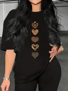 Serie de corazones dorados que simbolizan amor energía y unión mostrando fuerza interior y elegancia moderna camiseta de mujer casual cómoda y moderna para uso diario - Negro - Ver 8