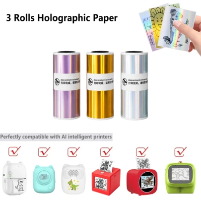 Rotoli di carta termica olografica laser ciano - Carta adesiva per stampante mini da 53 mm, perfetta per fai-da-te, diari, scrapbooking, adesivi, etichette e decorazioni