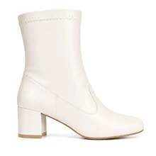 LAZZLU SHOES Women's Stretch Boot, Mid-Calf, Square Toe, Chunky Heel, Lazzlu - Beige - View 2