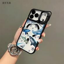 Funda de metal para cámara con patrones de estrella de tiburón, magnética, con impresión UV, adecuada para iPhone 17, 16, 15, 14, 13, 12 Pro Max/Pro/Plus, regalos de Halloween, Navidad y Acción de Gracias para amigos y familiares, funda para dispositivos, diseño de tiburón. - Gris - Ver 7
