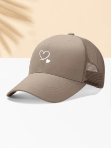1 chiếc mũ lưỡi trai trắng với 2 họa tiết trái tim, mũ chống nắng ngoài trời unisex, vật dụng thiết yếu hàng ngày. - Màu Khaki - Xem 3
