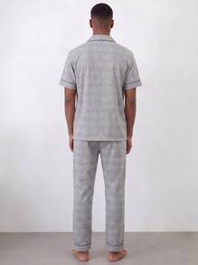 [PONX] Bộ đồ ngủ nam 2 món kẻ caro, áo cardigan tay ngắn và quần dài, thoáng khí và thấm hút mồ hôi. - Màu Xám nhạt - Xem 5