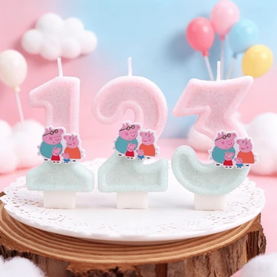 Hasbro 可爱小猪双色卡通图案数字蜡烛，生日蛋糕装饰，派对甜点桌摆件，生日派对蛋糕装饰
