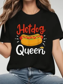 Un divertido símbolo de una reina moderna amante de los hotdogs representando confianza alegría y un toque de humor casual que celebra la personalidad creativa y gastronómica femenina camiseta de mujer divertida casual moderna - Negro - Ver 6