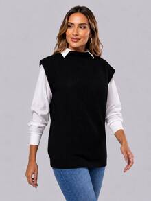 Max Fang Women's Knit Vest With Side Slits - 黑色 - 查看 5