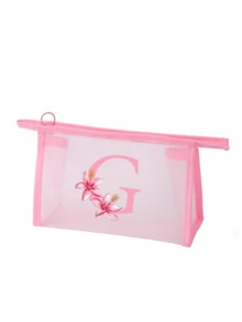 粉色網格包，創意花卉字母 A-Z 印花透明網格化妝品收納包，大容量多功能旅行便攜包，口紅護膚品收納盥洗化妝包，學生文具包，網格拉鍊包，旅行化妝品包裝收納包，極簡高級，珠寶收納，適用於住宿、旅行、商務、游泳和居家收納，夏季度假必備 - 彩色 - 查看 34