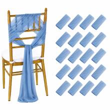 16pcs/32pcs Romantic Pearl Chiffon Chair Bows, Long Satin Ribbons For Wedding Banquet Church Outdoor Decoration (20*275cm) - Dusty Blue - View 7